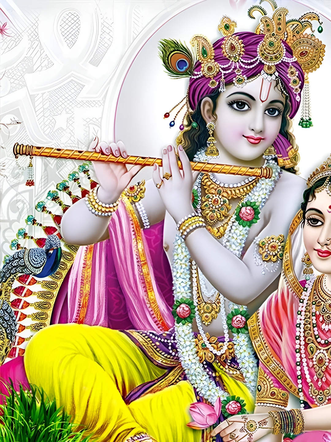 British Terminal Pink & Purple Radha krishna Religious Religious Wall Painting