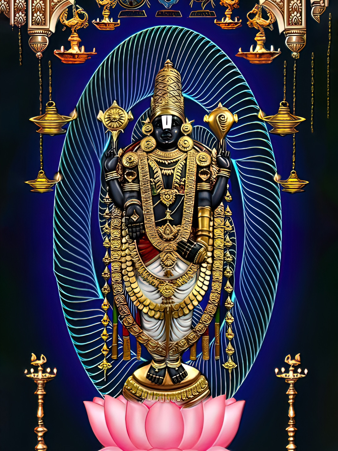 British Terminal Black & Pink Venkateswara swamy Religious Wall Sticker