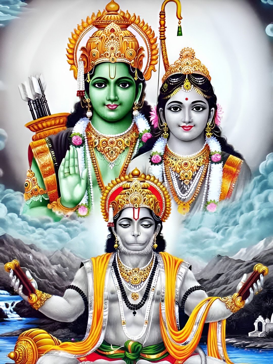 British Terminal Green Lord Hanuman Lord Ram Goddess Sita Religious Wall Painting