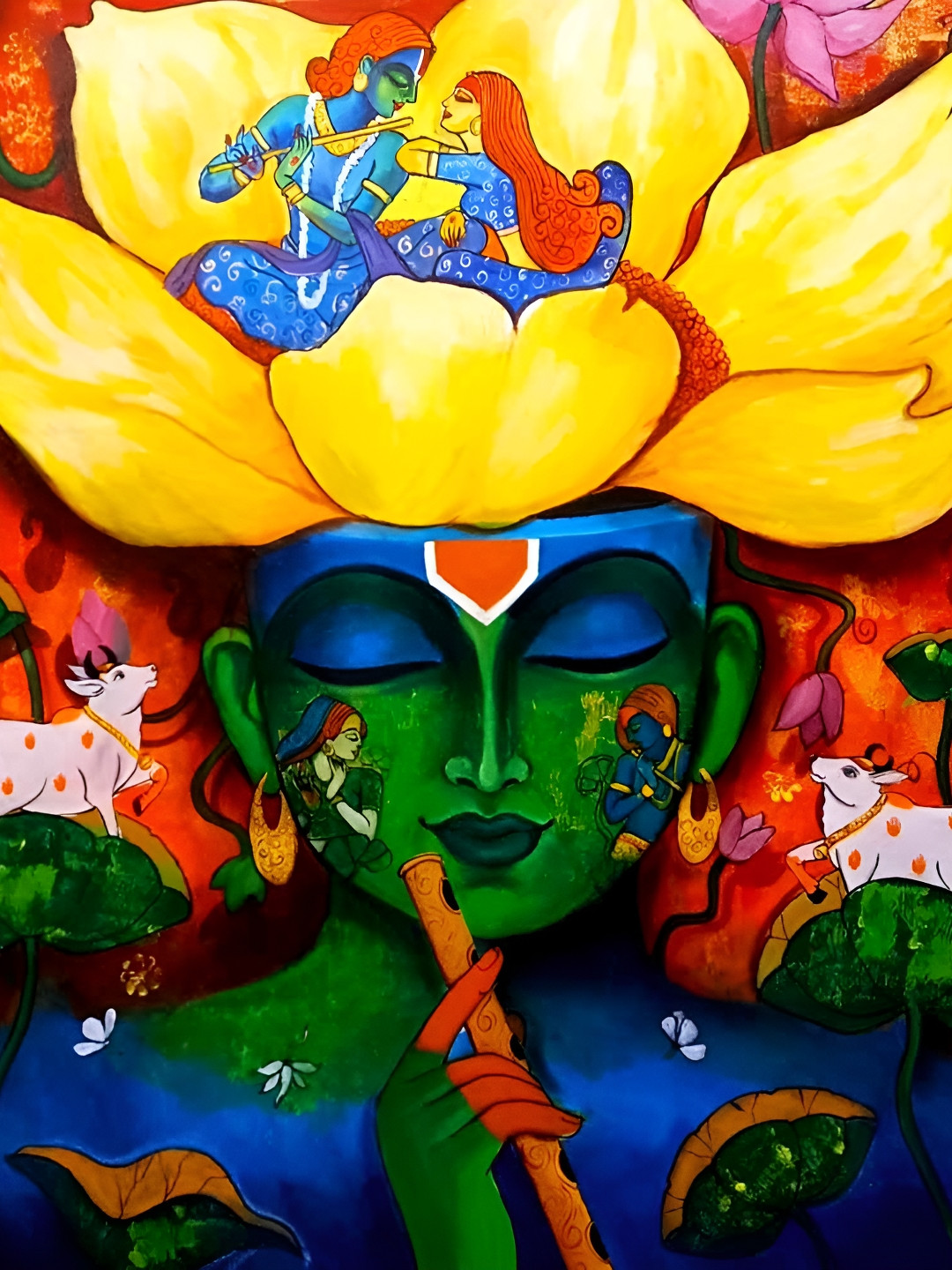 British Terminal Green & Blue Religious Wall Painting