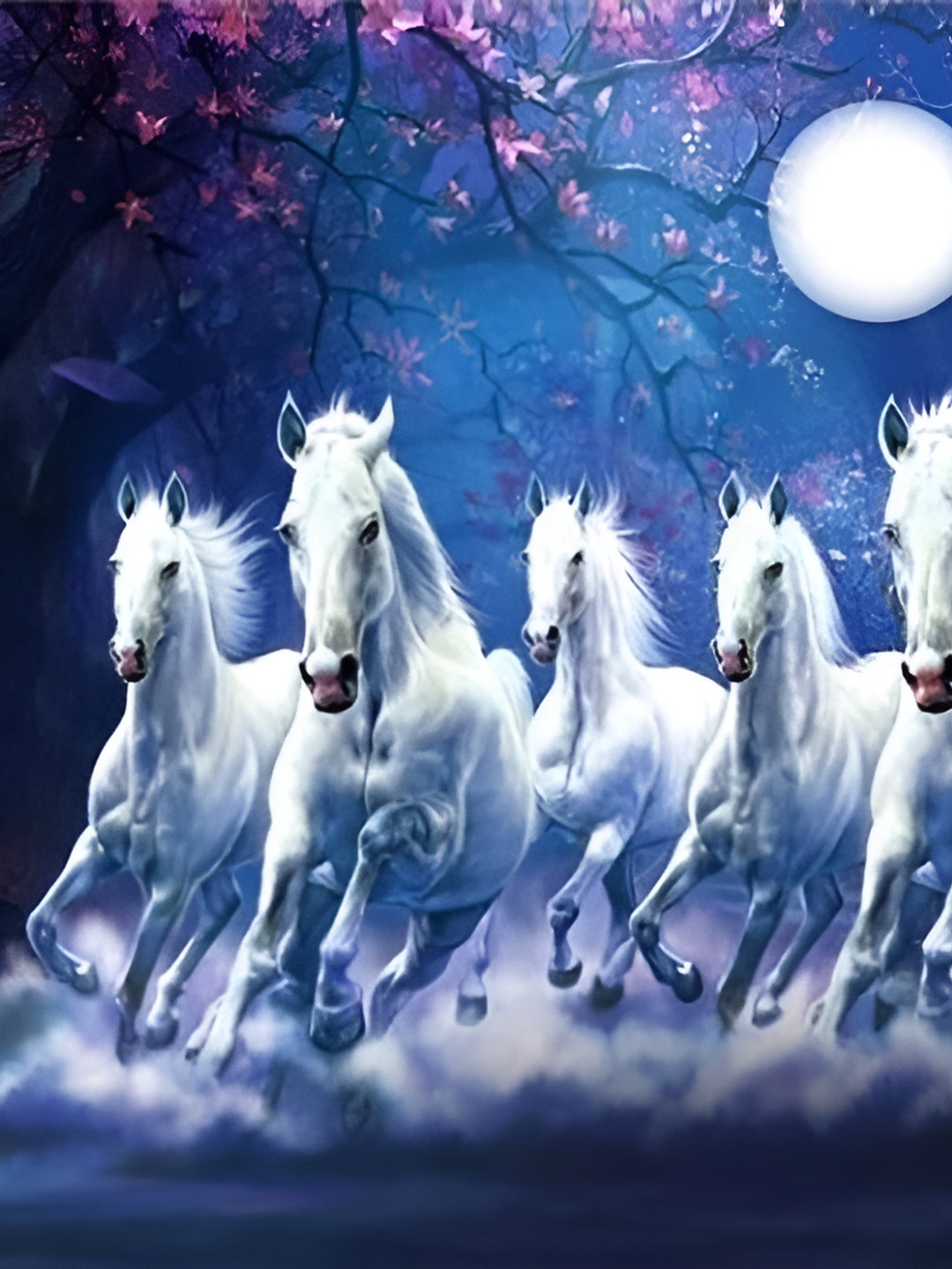 British Terminal Blue & White Running Horses Vastu Printed Wall Sticker