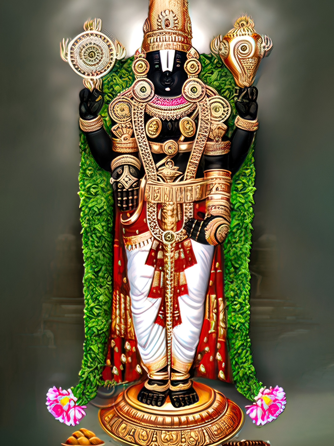 British Terminal Black & Green God Tirupati Balaji Religious Wall Paintings