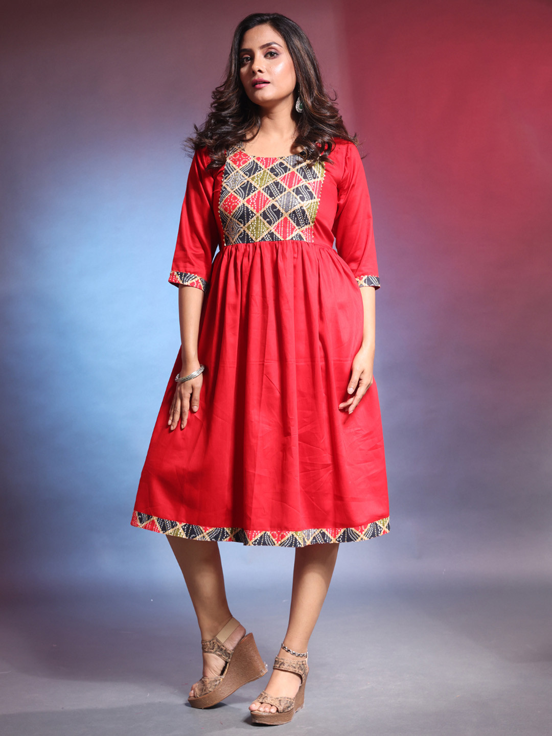 Charukriti Printed Patchwork Cotton Ethnic Dress