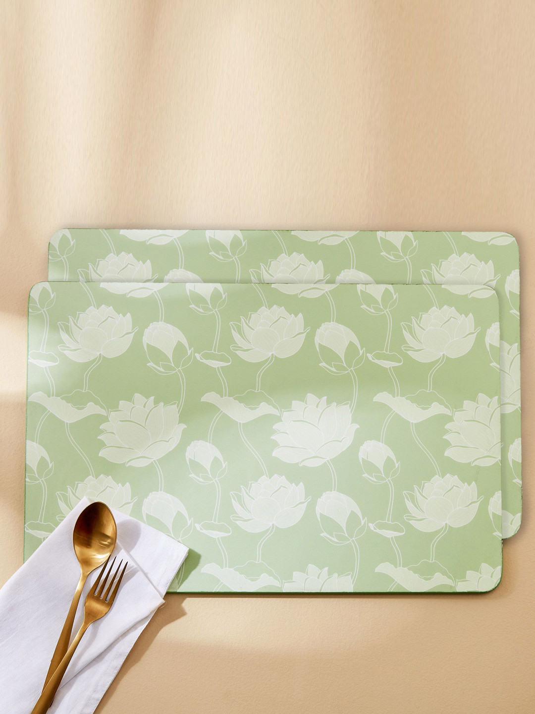 Home Centre Corsica Kamal 2-Pcs Green & White Printed Table Placemats