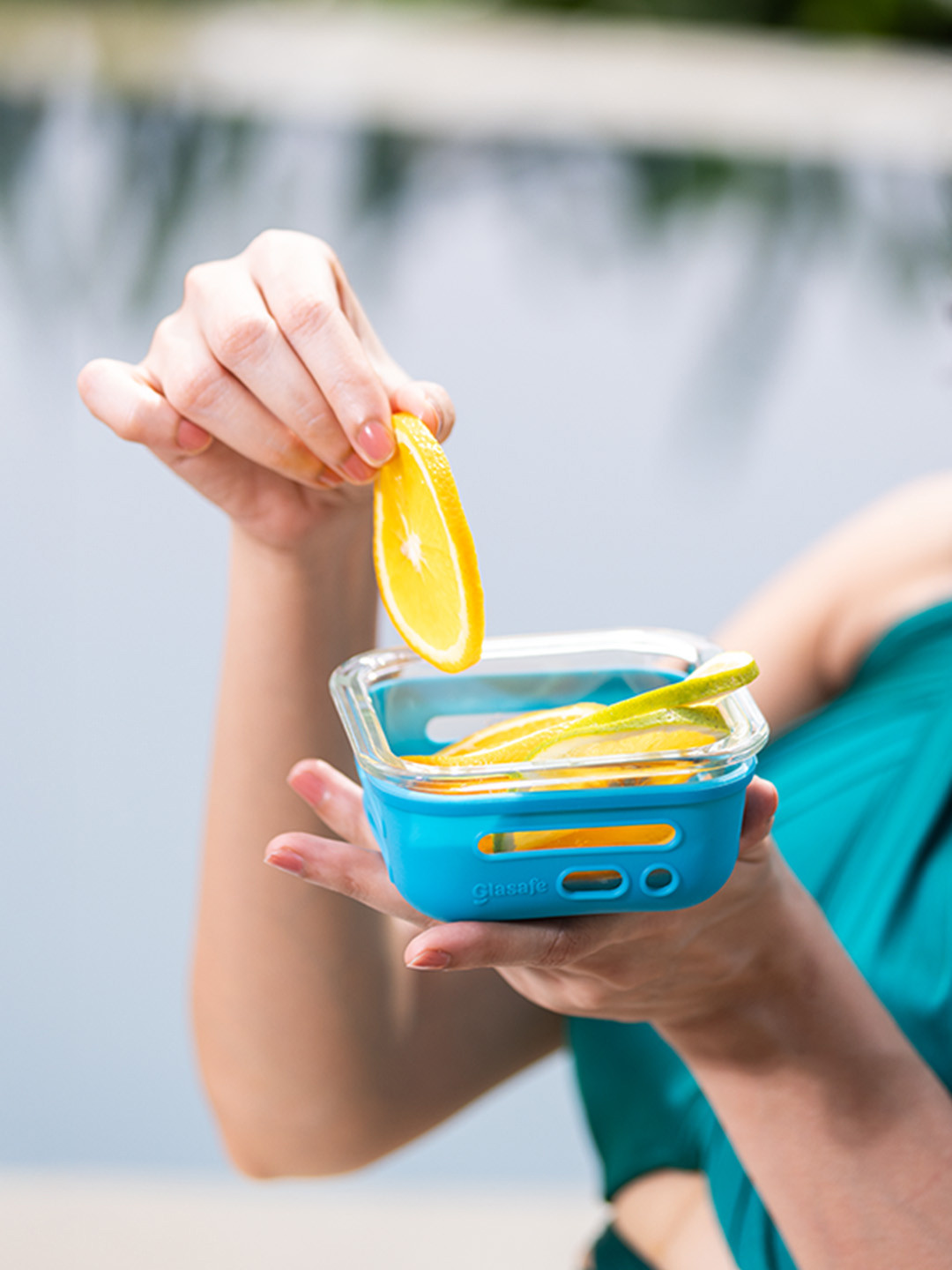 GLASAFE Fresh Grip Tranquil Teal Plastic Dishwasher Safe Lunch Box With Spoon and Fork