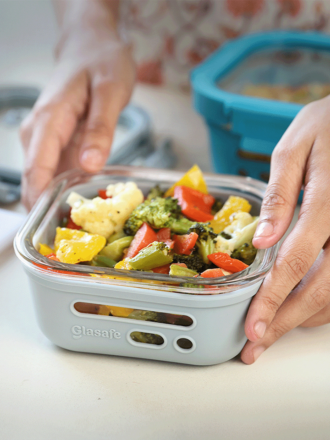 GLASAFE Fresh Grip Soothing Slate elevate the lifestyle Lunch Box With Spoon & Fork