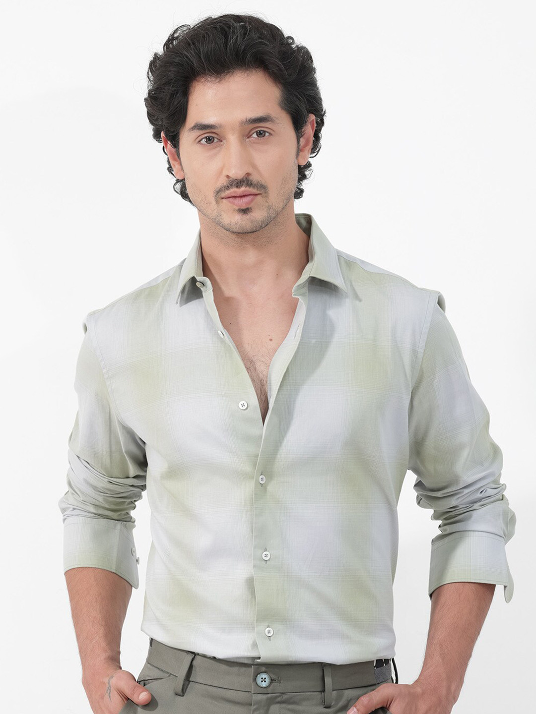 RARE RABBIT Men Gabin Regular Fit Checked Spread Collar Shirt