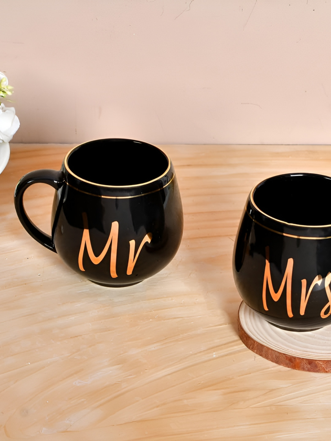 SUBLIKRAFT Black & Cream-Coloured 2 Pcs Printed Ceramic Cups