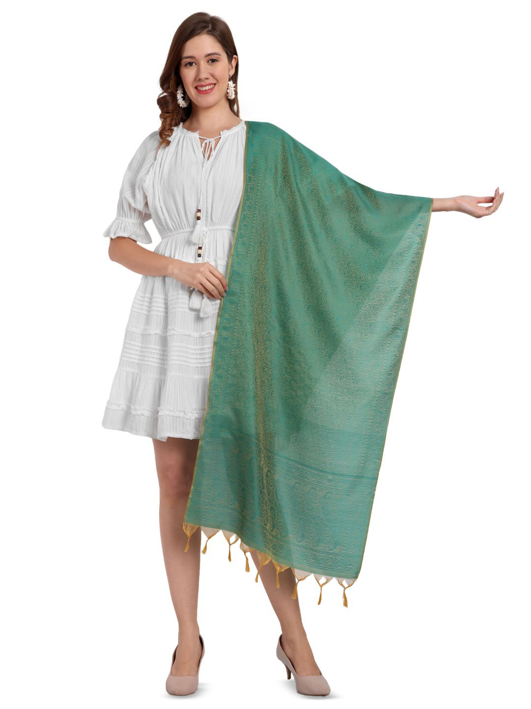 CrossKulture Woven Design Tasseled Silk Scarf