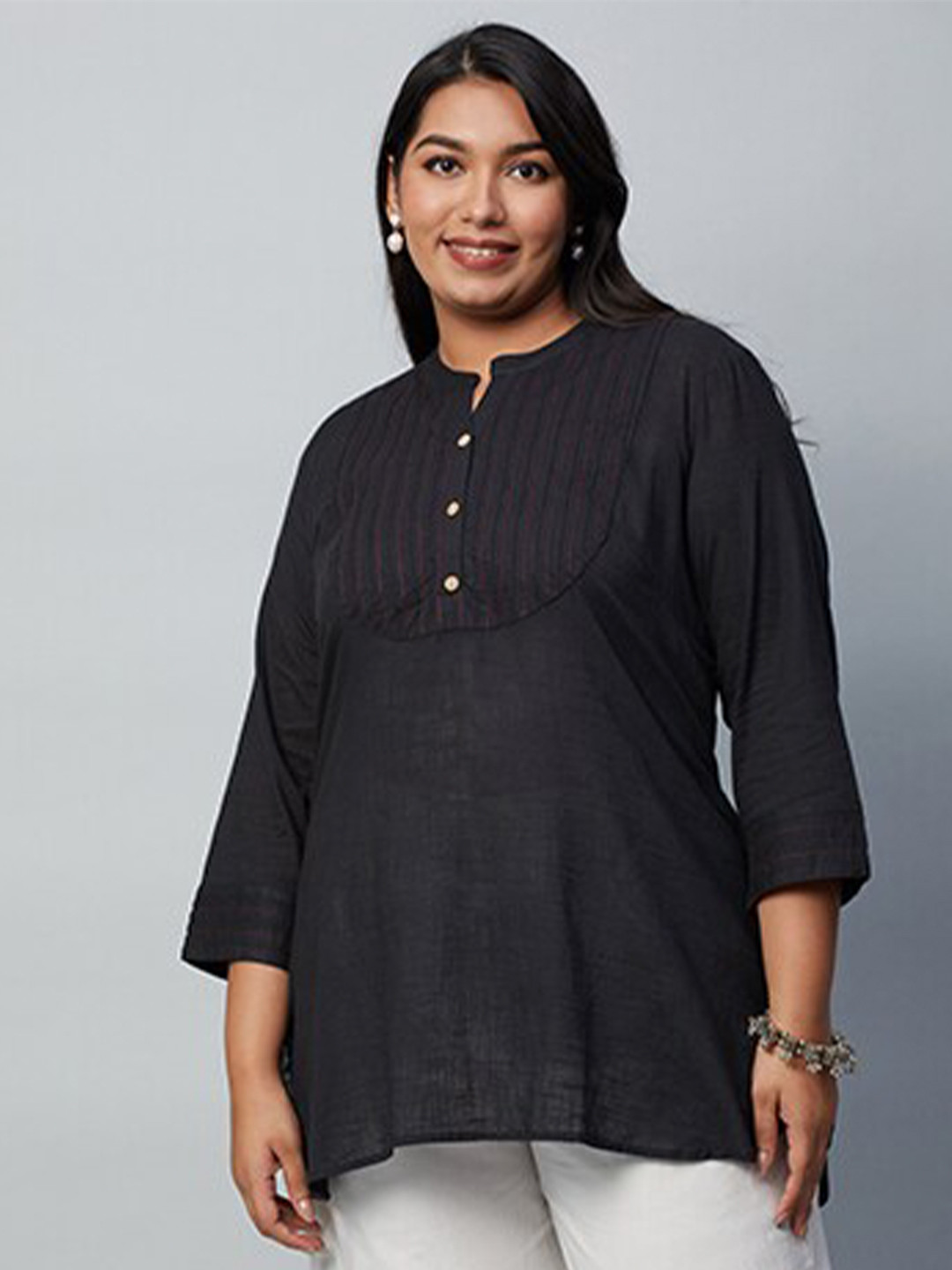 Big Hello - The Plus Life   Mandarin Collar Pure Cotton Kurti