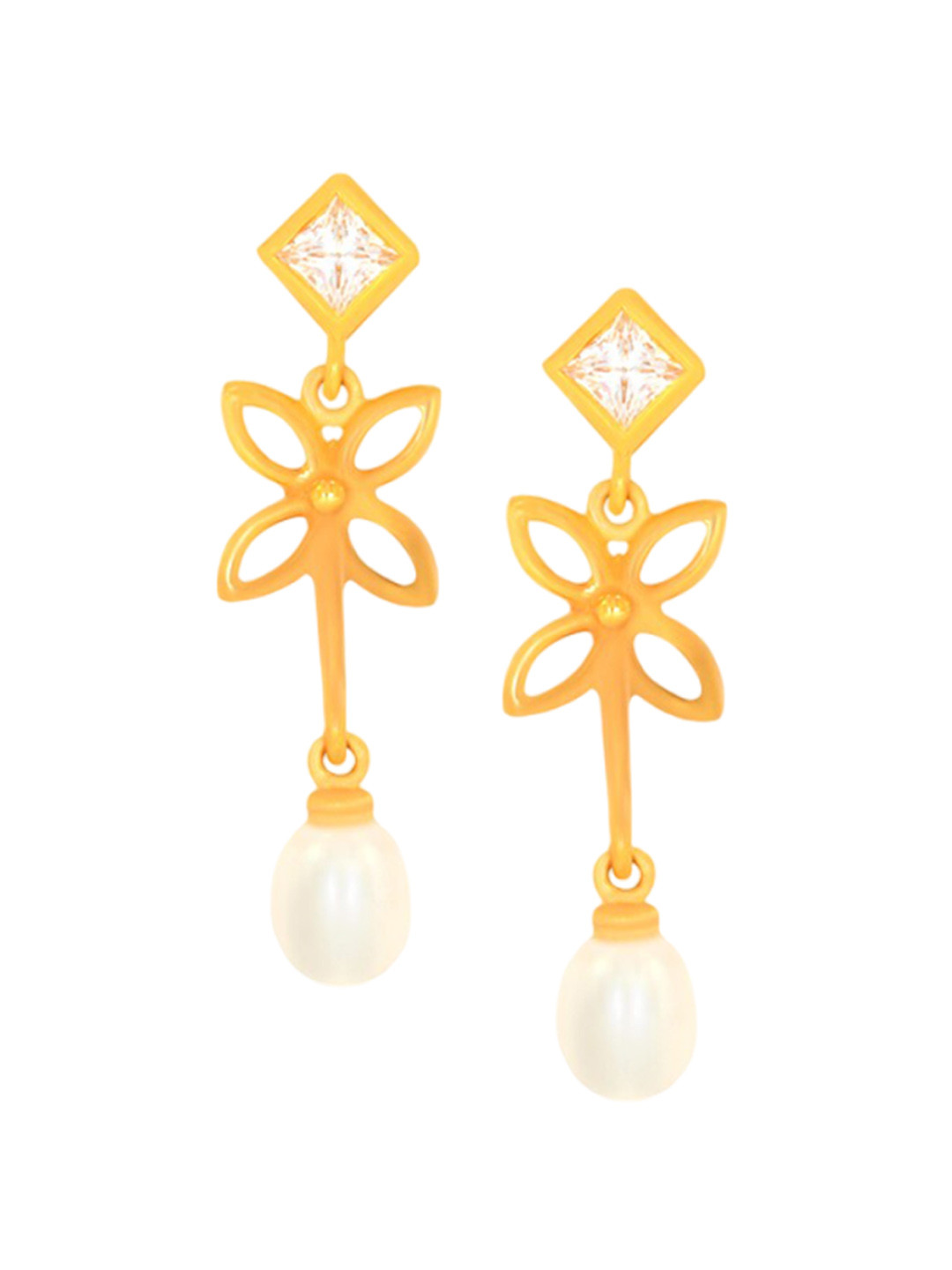 BHIMA 22K Hallmark 916 Purity Yellow Gold Flower Pearl Drop