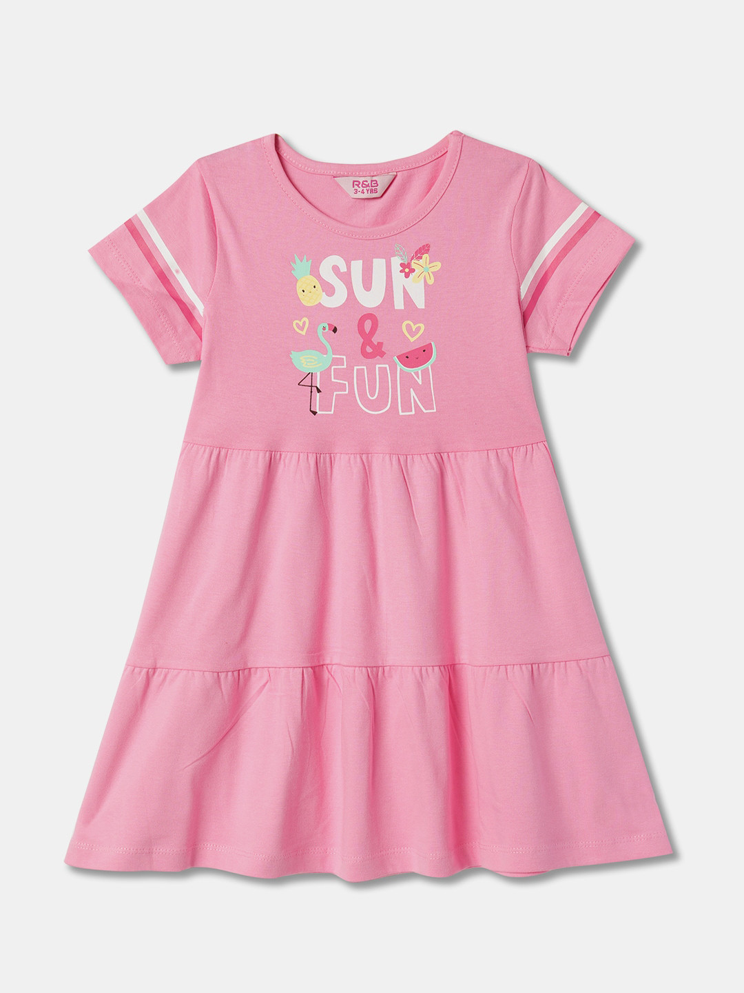 R&B Girls Round Neck Short Sleeves Print A-Line Dress