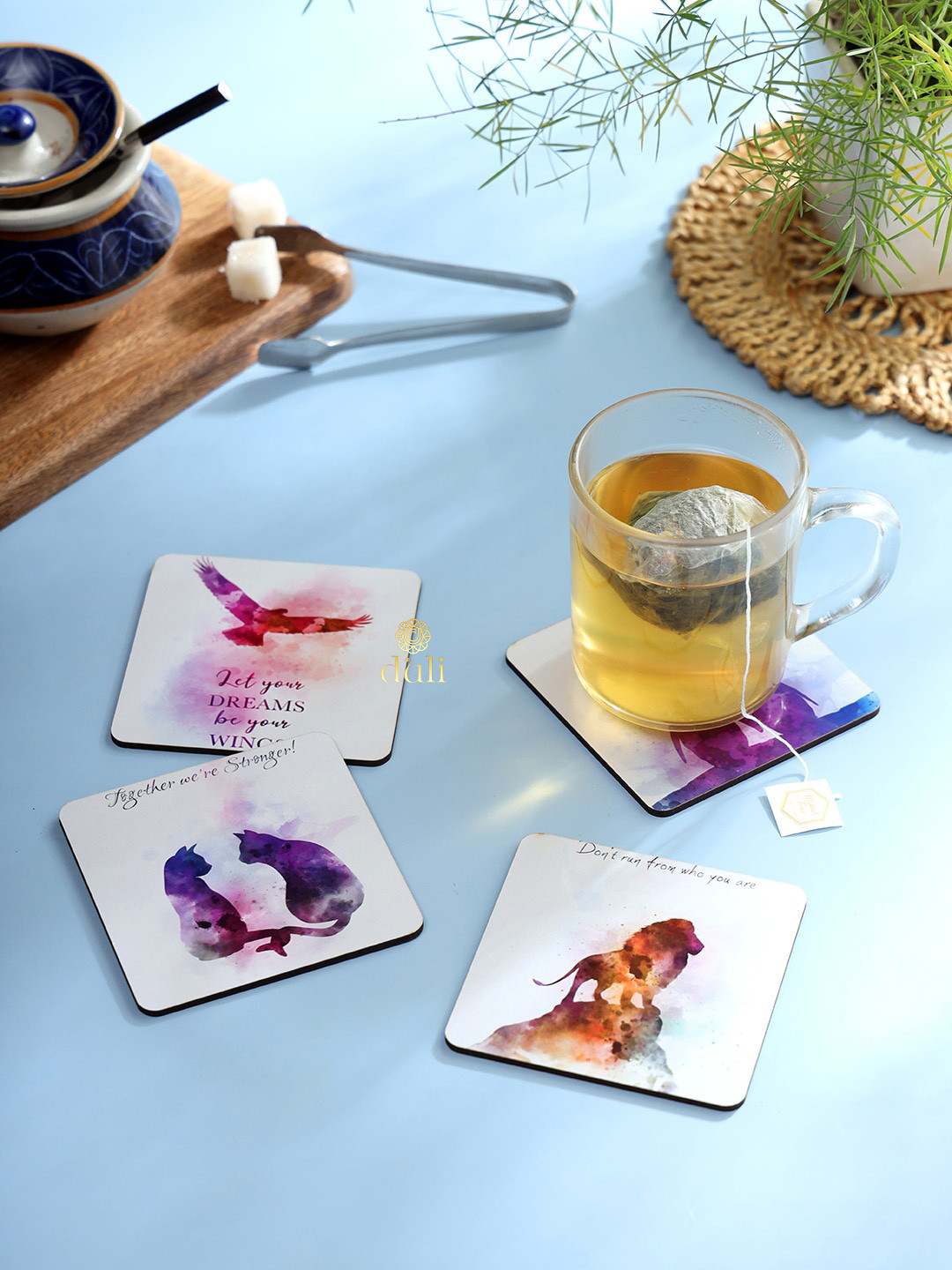 DULI White & Blue 4 Pieces Printed Coasters
