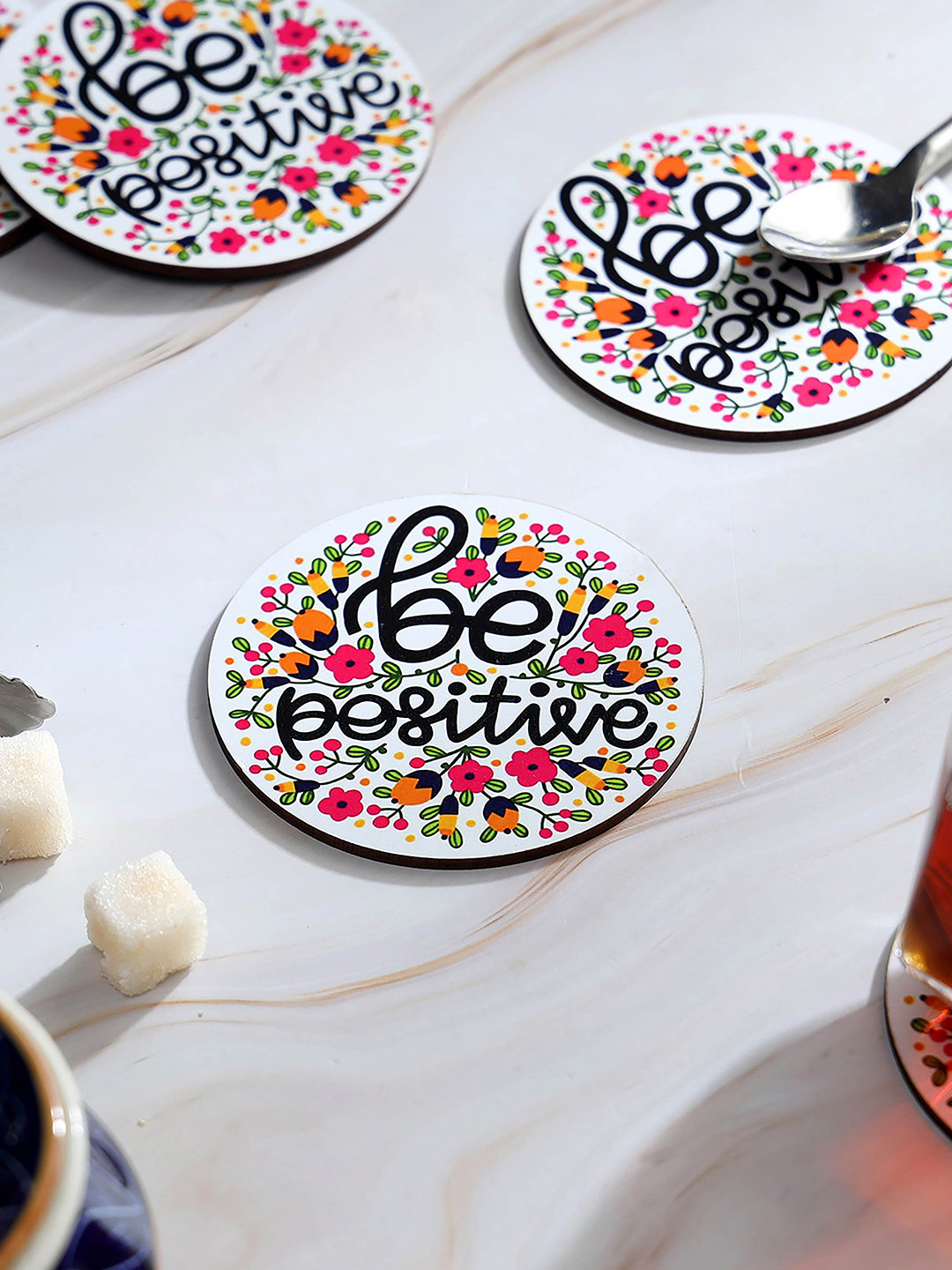 DULI White 4 Pieces Printed Coasters