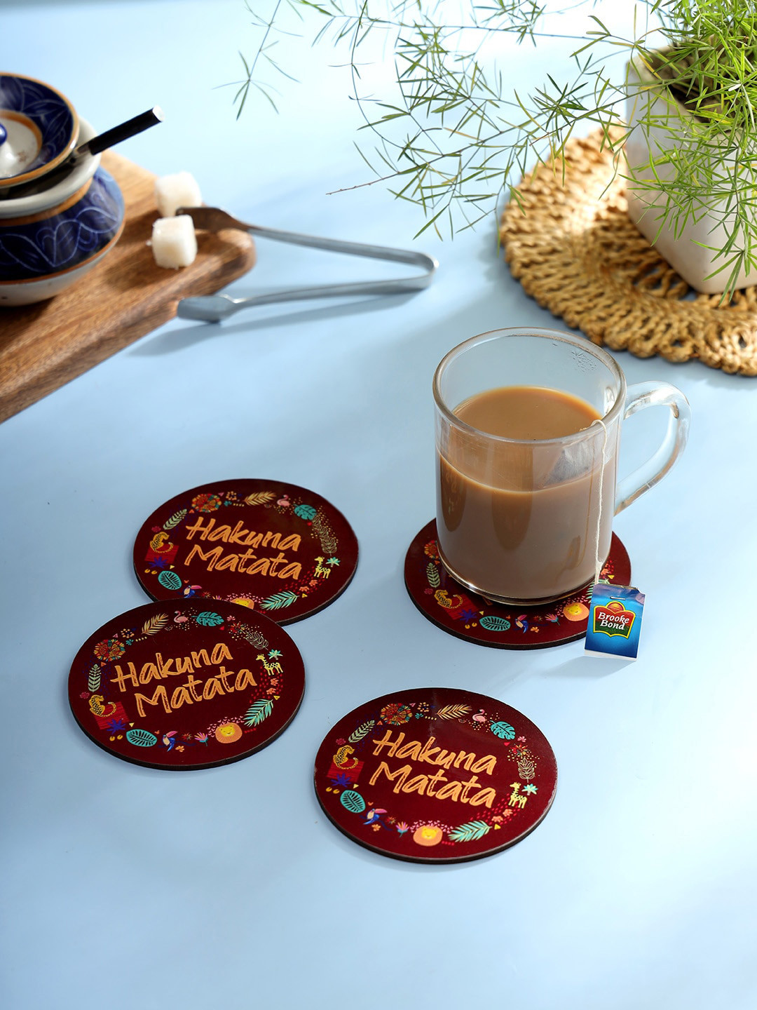 DULI Burgundy 4 Pieces Printed Coasters