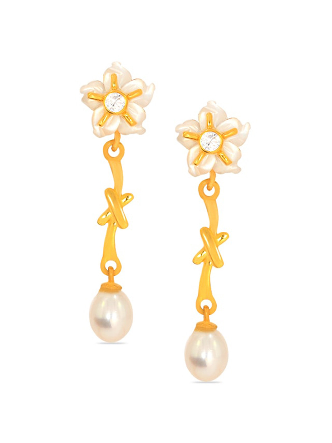 BHIMA 22K Hallmark 916 Purity Yellow Gold Flower Pearl Drop