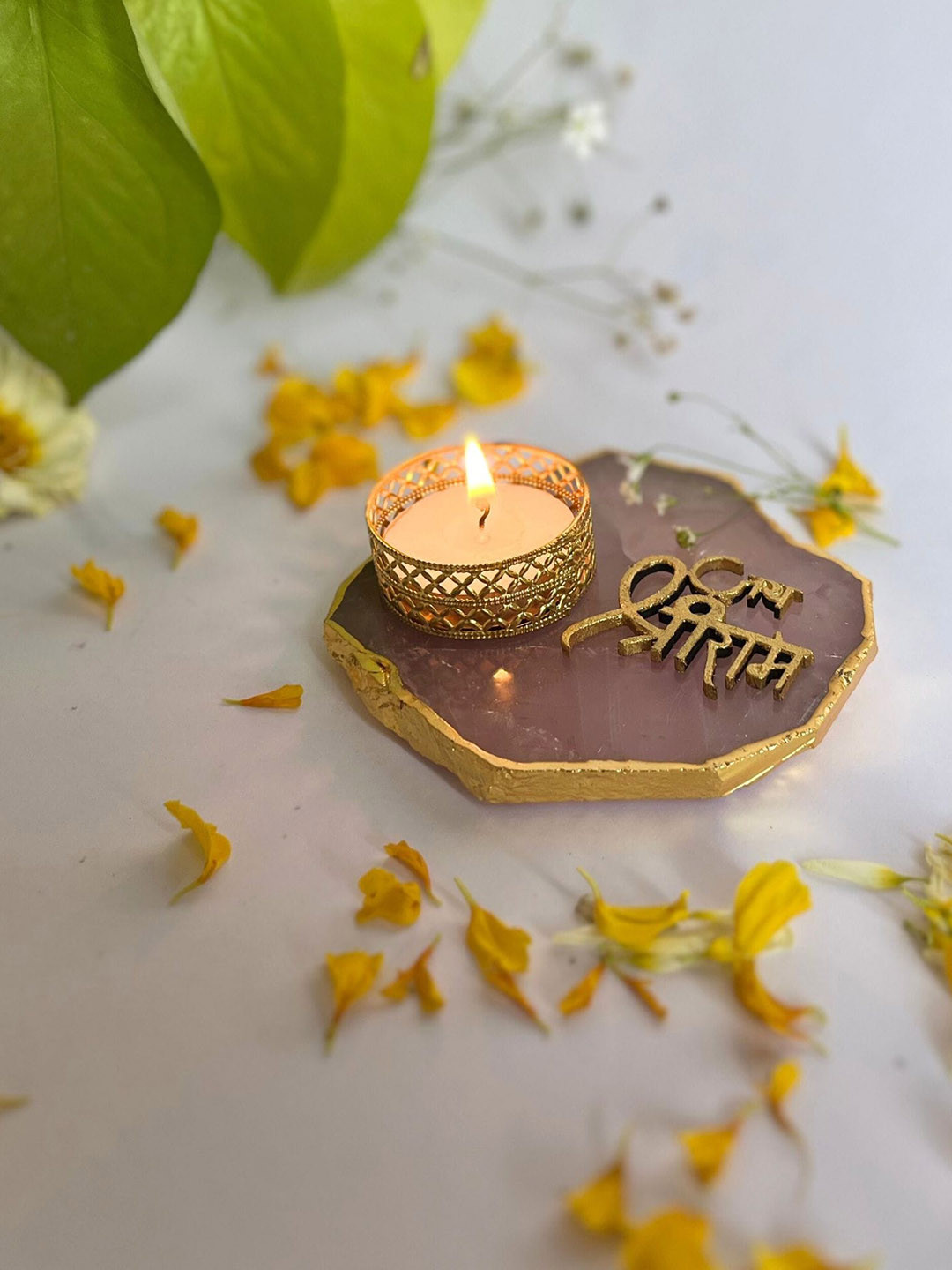 HOMEARTE Pink Jai Shree Ram Tea Light Candle Holder