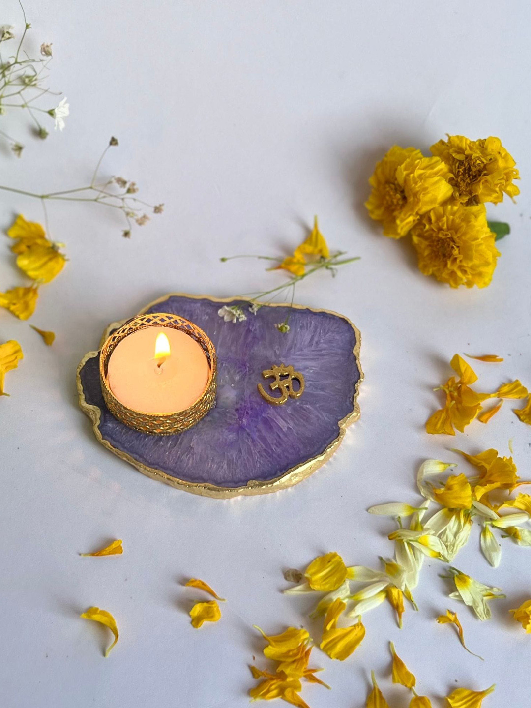 HOMEARTE Purple OM Tea Light Candle Holder
