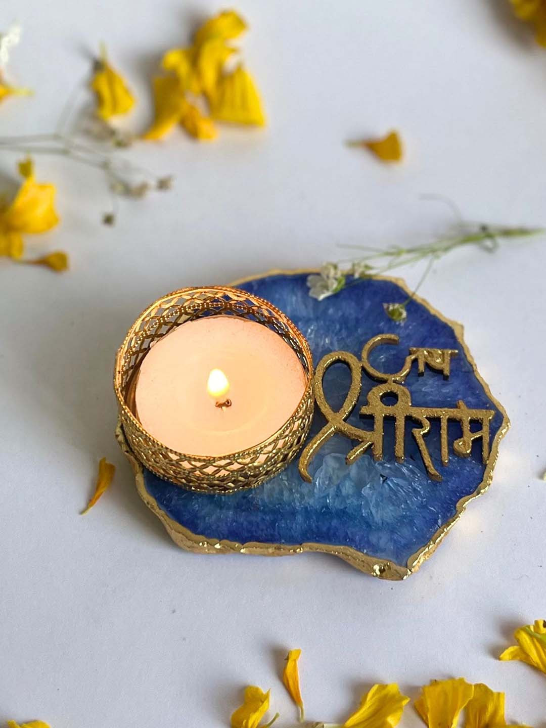 HOMEARTE Blue and GoldToned Tea Light Candle Holder