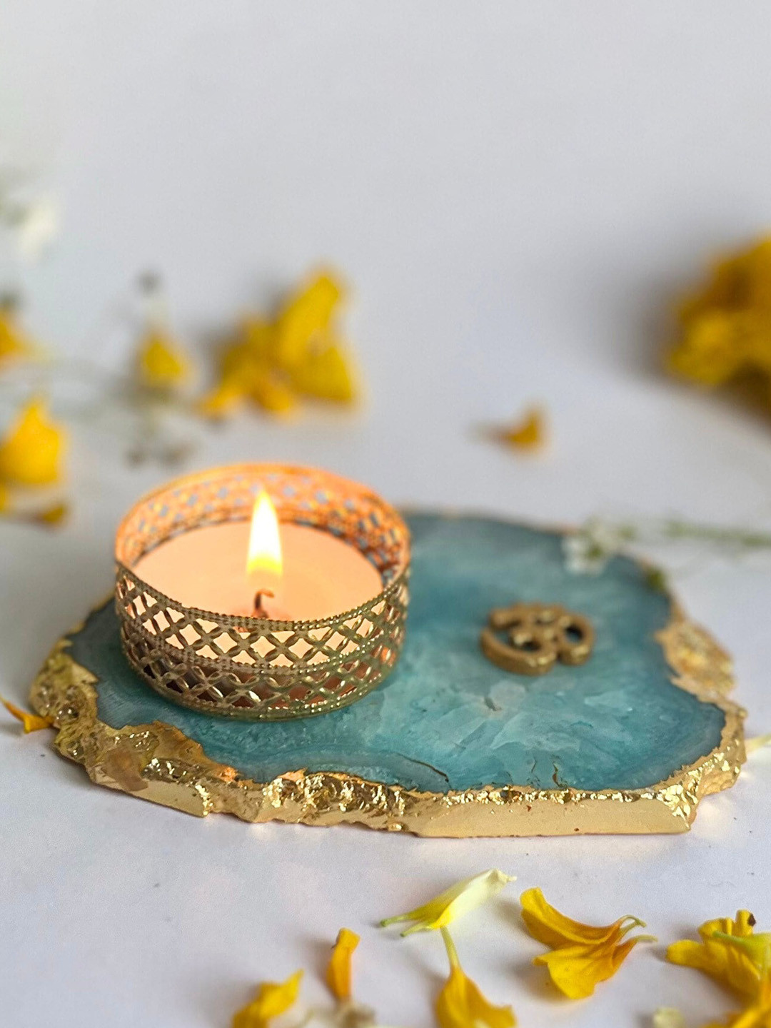 HOMEARTE Blue OM Tea Light Candle Holder