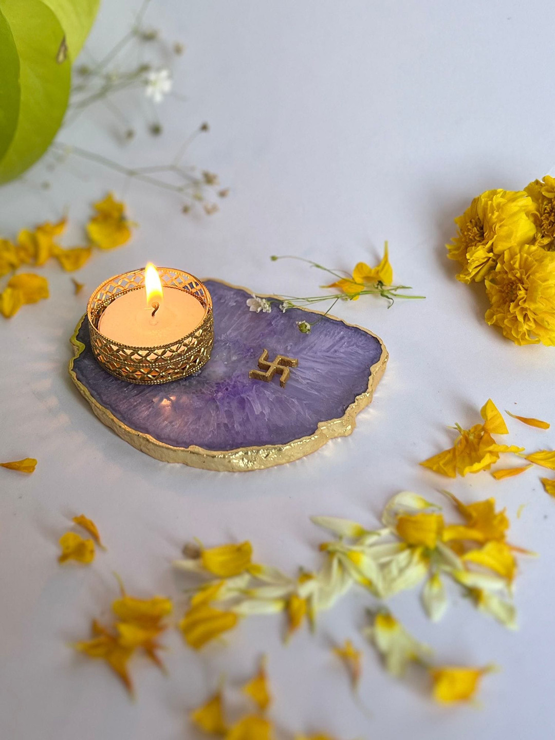 HOMEARTE Purple Swastik Tea Light Candle Holder