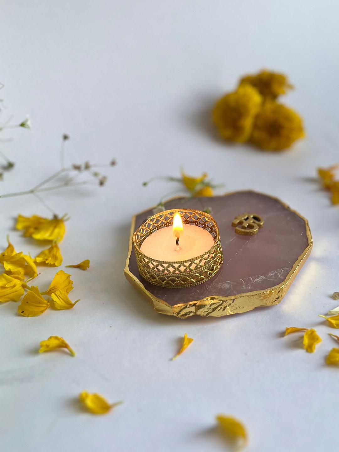 HOMEARTE Pink OM Tea Light Candle Holder