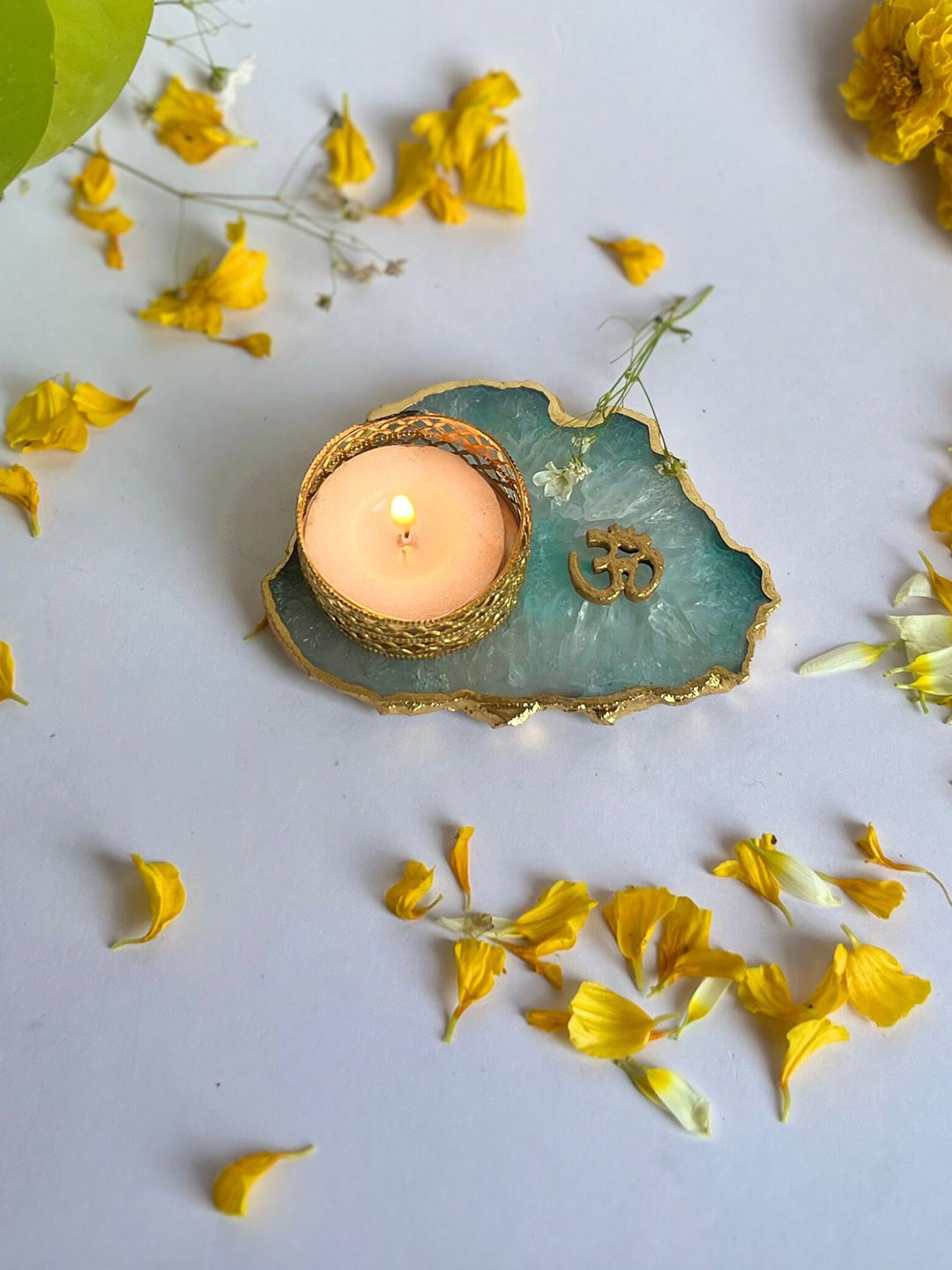 HOMEARTE Green OM Tea Light Candle Holder