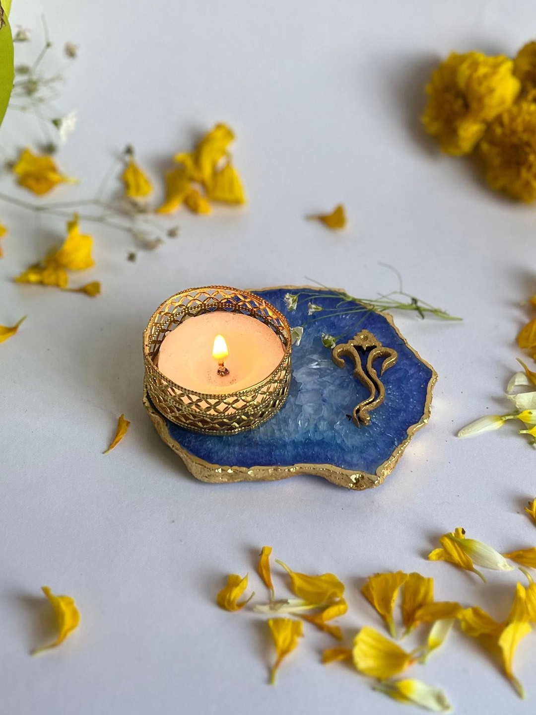 HOMEARTE Blue and GoldToned Tea Light Candle Holder
