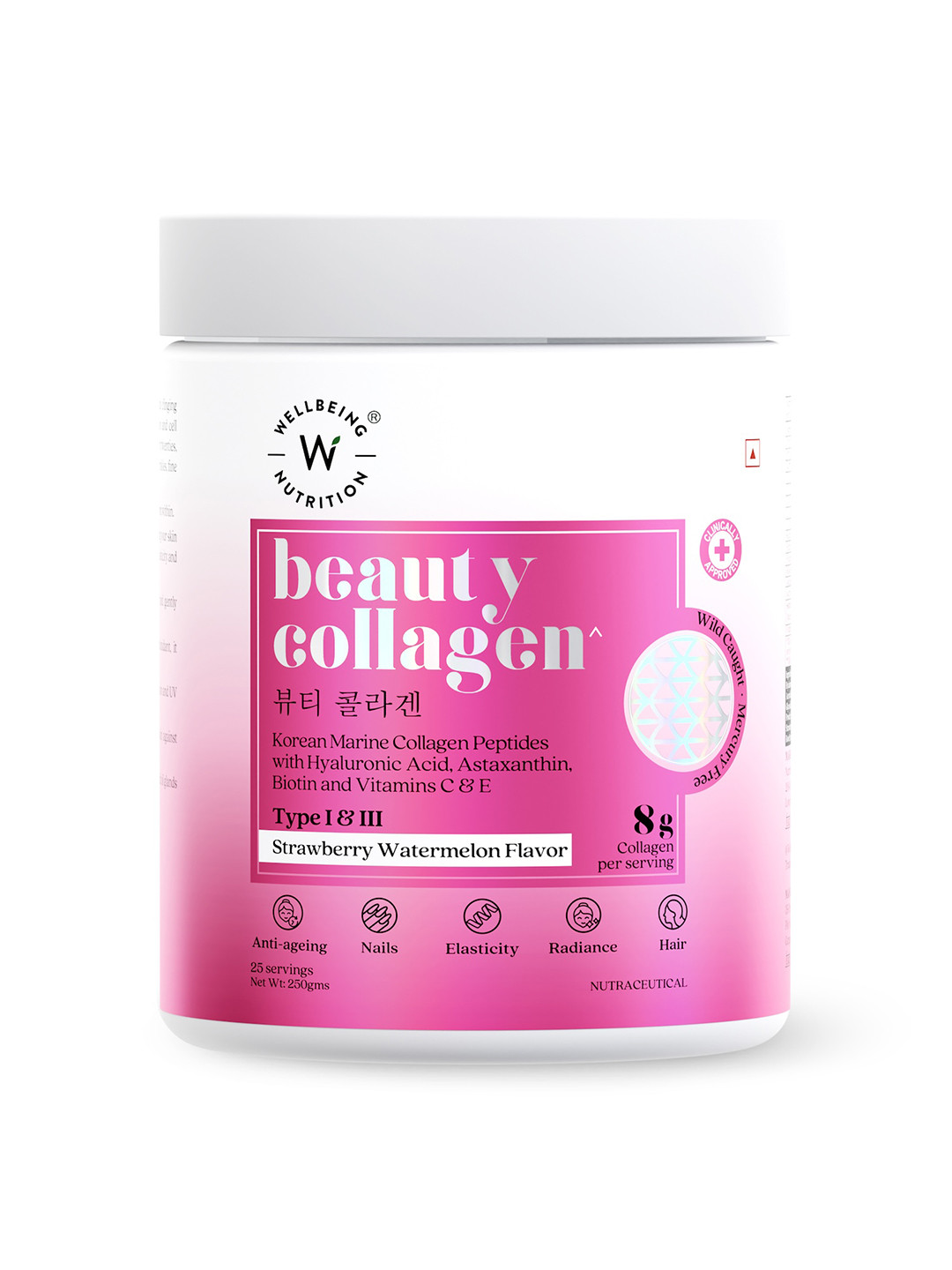 Wellbeing Nutrition Strawberry Flavored HLA & Biotin Skin Hair&Nails Beauty Collagen 250 g