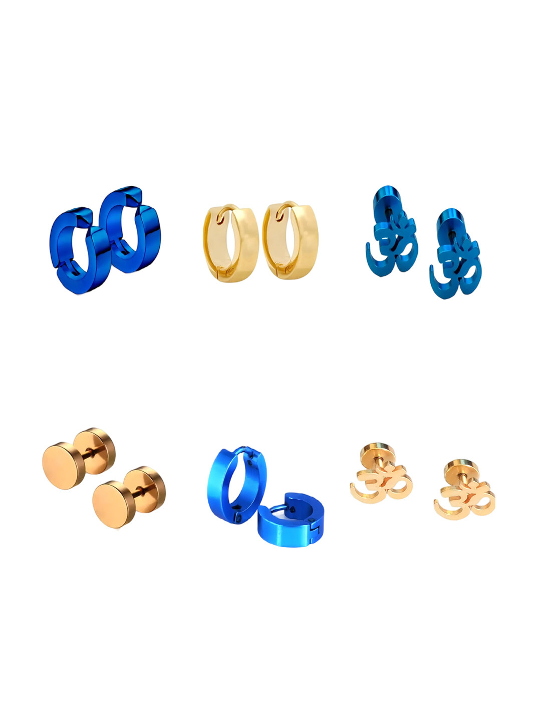 KARISHMA KREATIONS Set Of 6 92.5 Stainless Steel Gold-Plated Studs Earrings