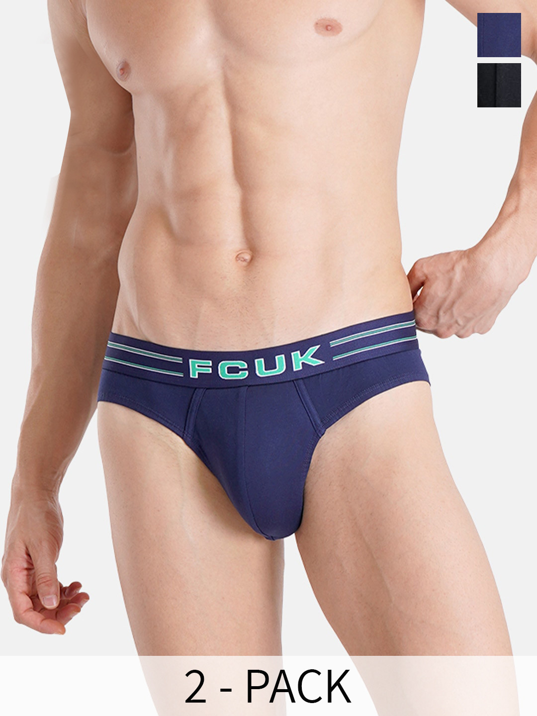 FCUK Pack Of 2 Anti Bacterial Cotton Hipster Briefs GAL-B-02-MDBL-JTBLK