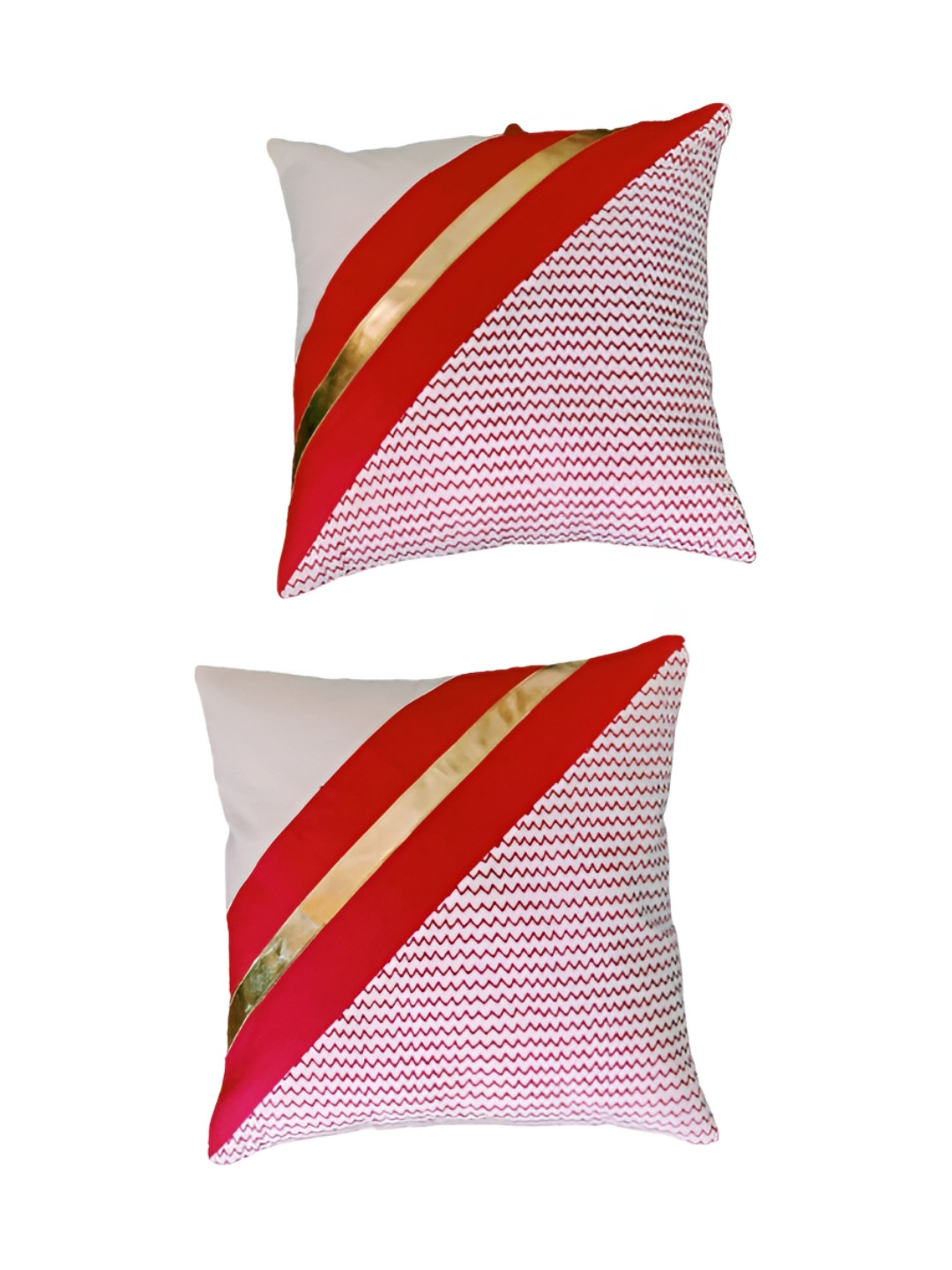 GAB Red & Gold-Toned 2 Pieces Geometric Square Cushion Covers