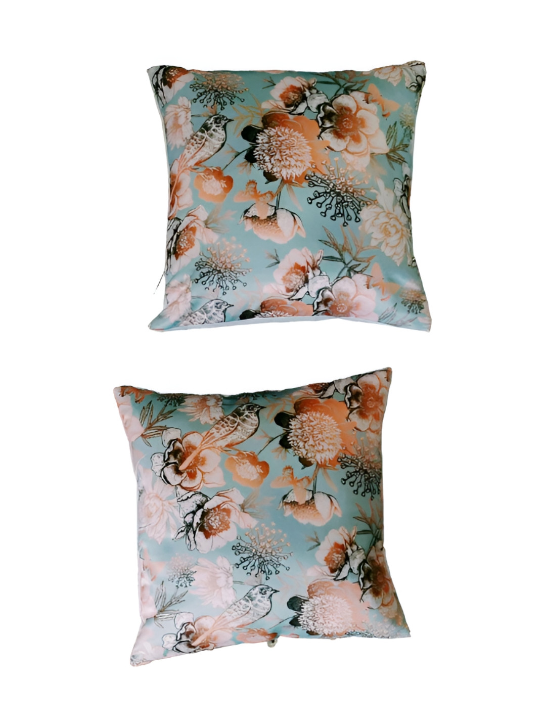 GAB Green & Orange 2 Pieces Floral Square Cushion Covers