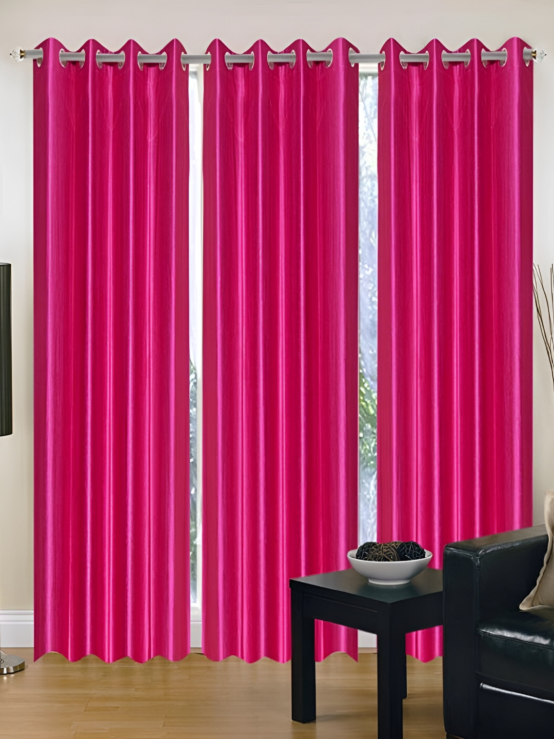 Panipat Textile Hub Pink 3 Pieces Semi Transparent Window Curtain