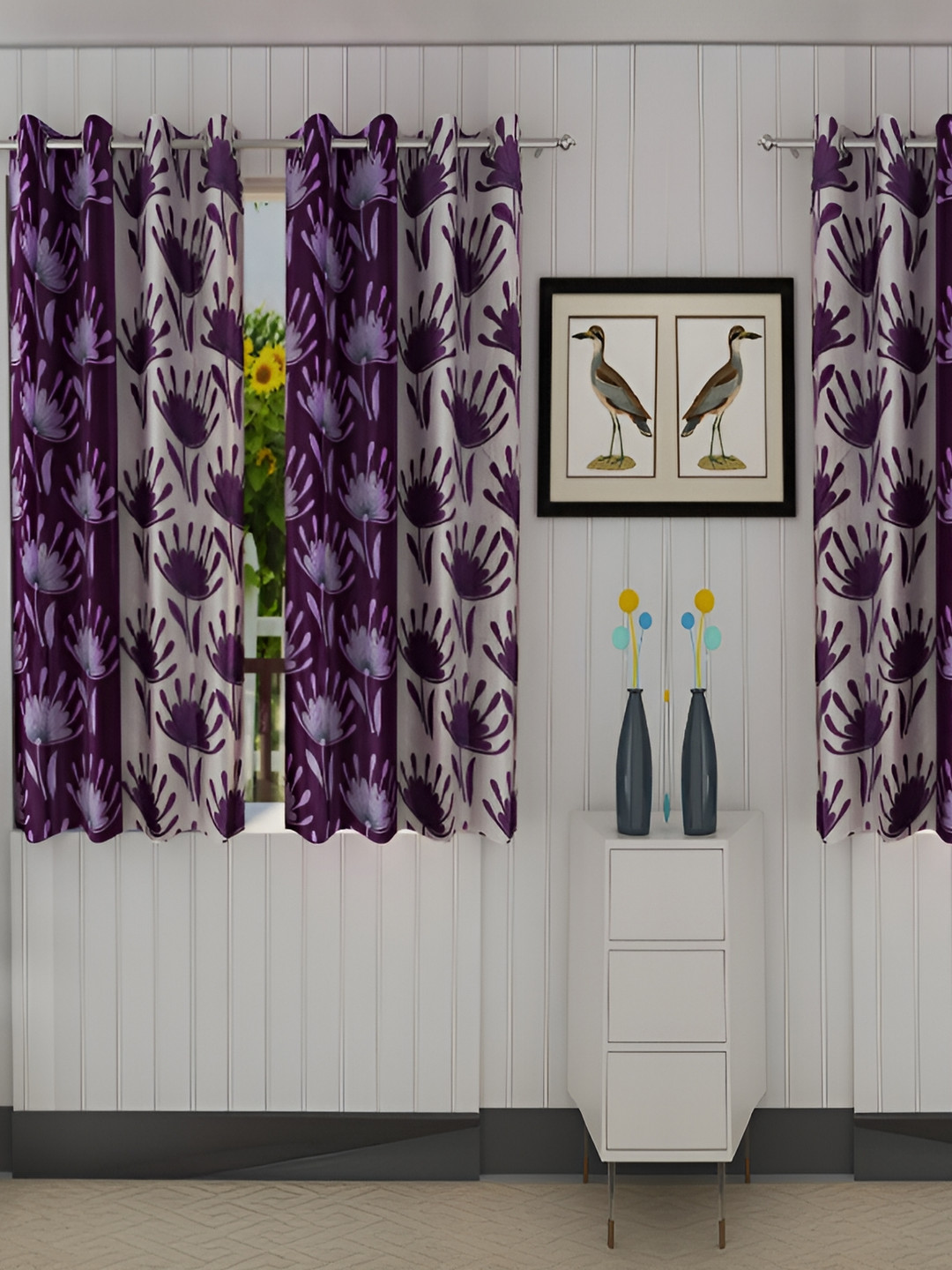 Panipat Textile Hub Purple & White 4 Pieces Semi Transparent Window Curtain