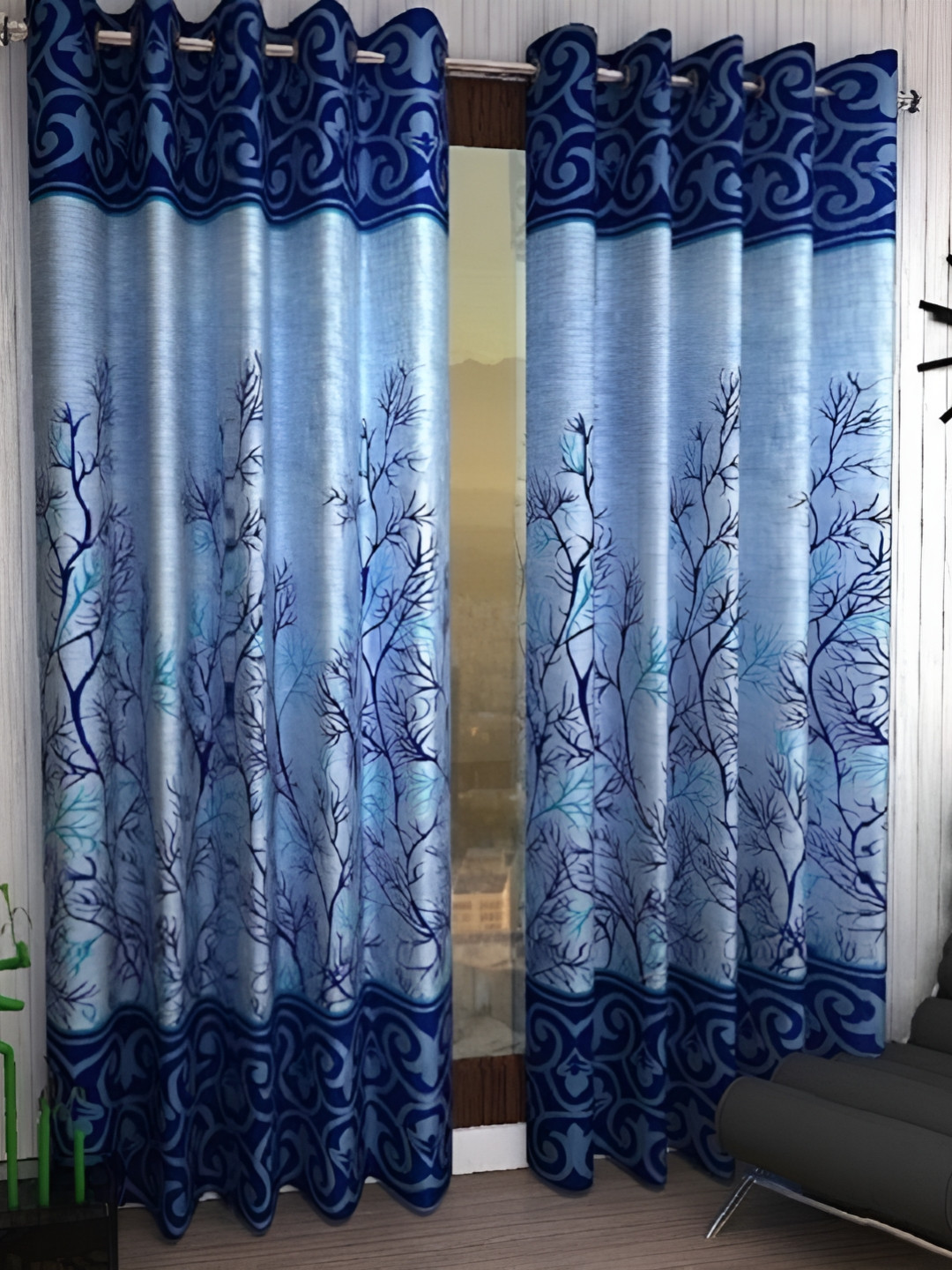 Panipat Textile Hub 2 Pieces Floral Printed Eyelet Door Curtains