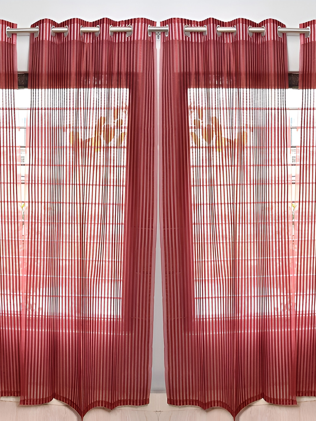 Panipat Textile Hub Maroon 4 Pieces Self Design Sheer Long Door Curtains