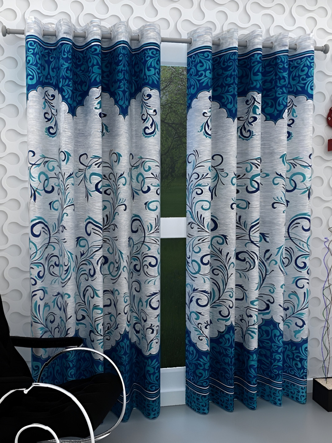 Panipat Textile Hub Blue & White 2 Pieces Ethnic Motifs Print Window Curtain