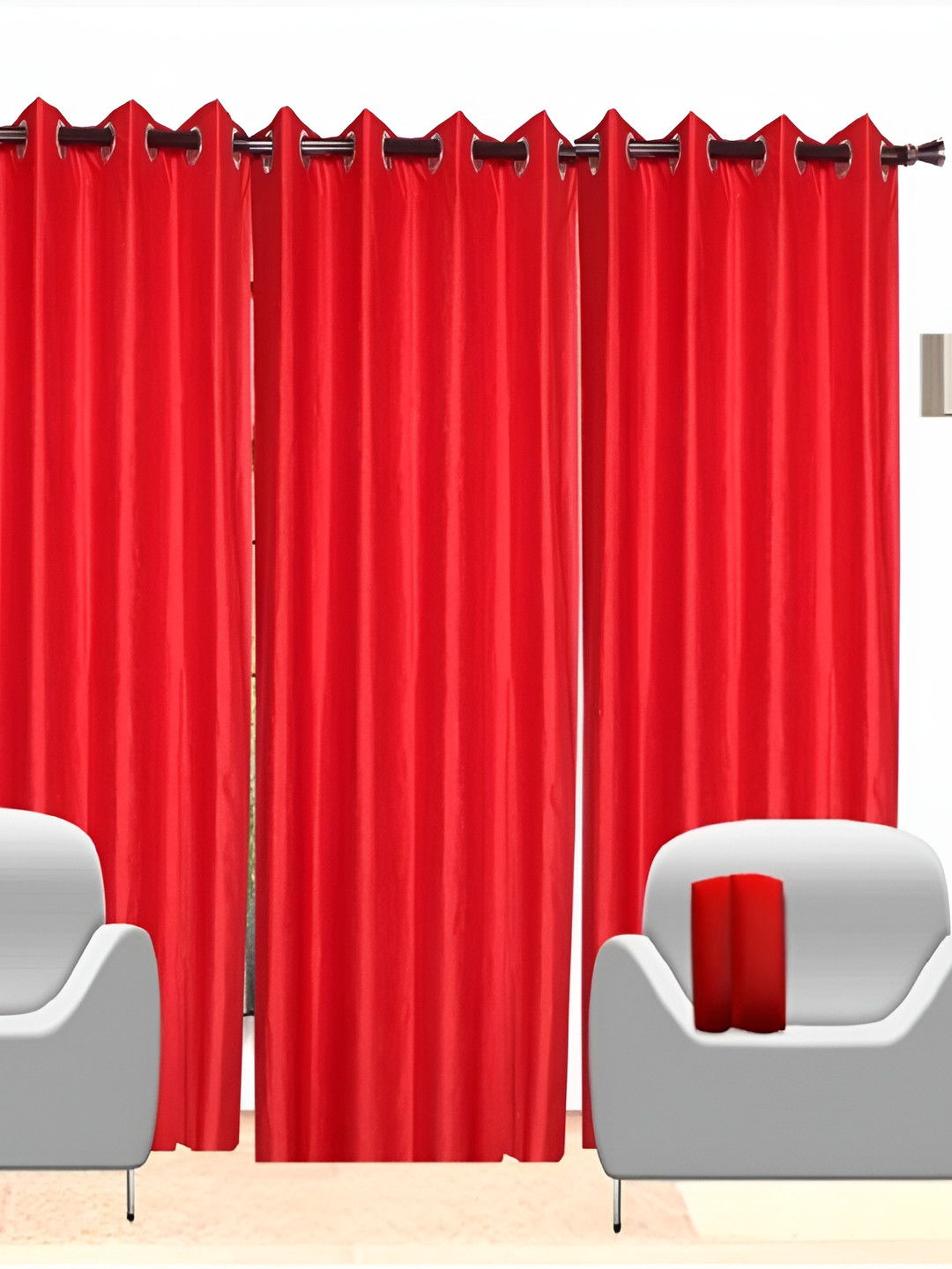 Panipat Textile Hub Red 2 Pieces Eyelet Door Curtains