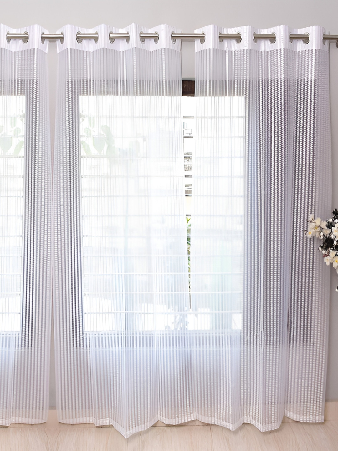 Panipat Textile Hub White 4 Pieces Semi-Sheer Window Curtains