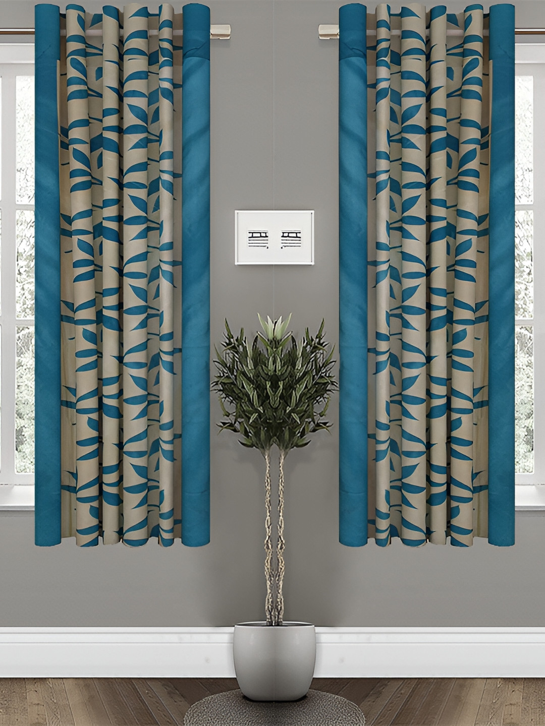 Panipat Textile Hub Blue 4 Pieces Printed Window Curtains