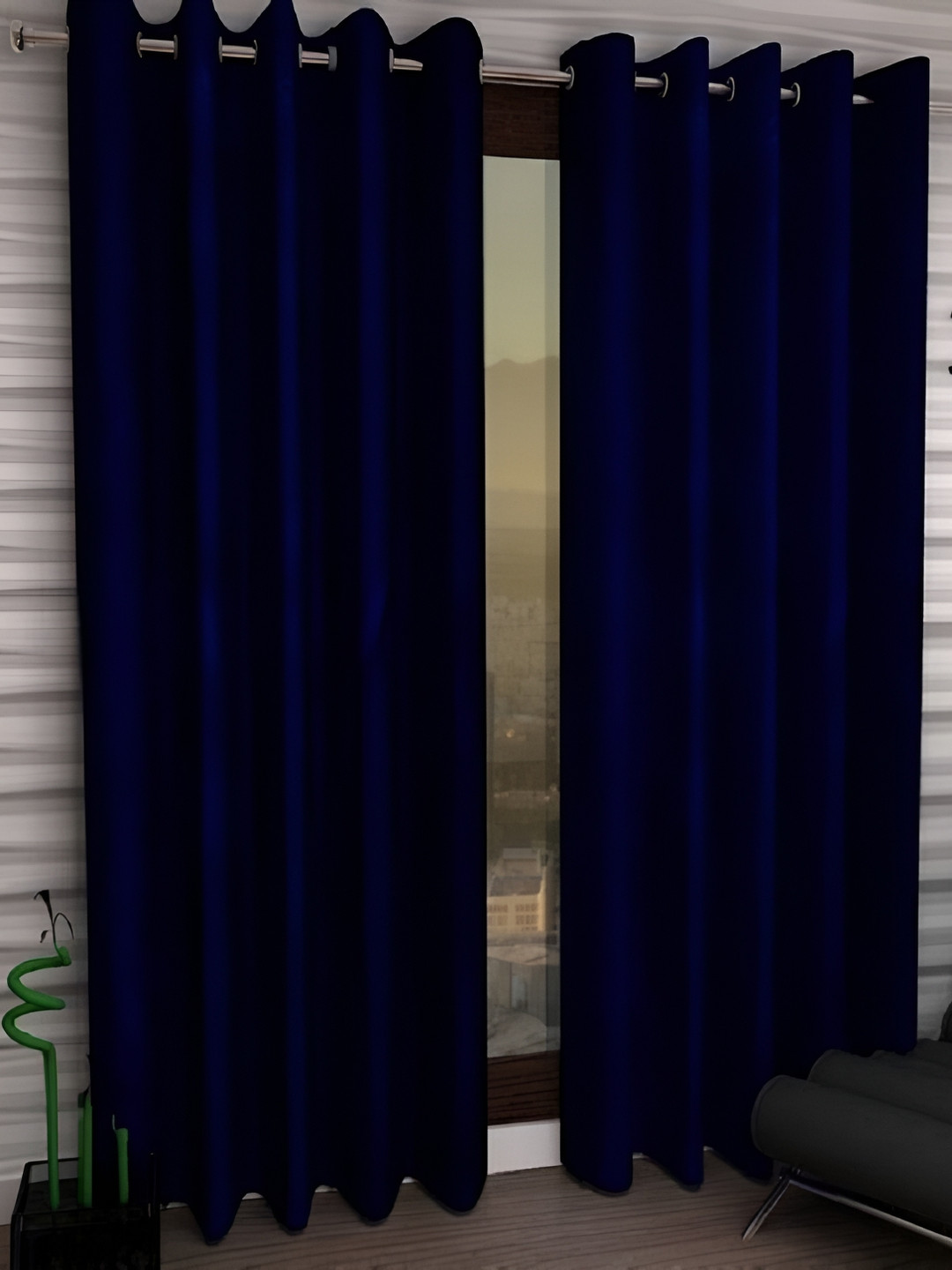 Panipat Textile Hub Blue 2 Pieces Semi Transparent  Door Curtain