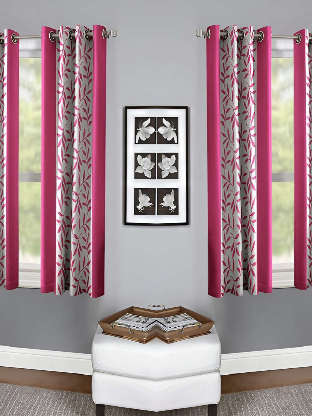 Panipat Textile Hub Pink & Beige 4 Pieces Eyelet Window Curtains