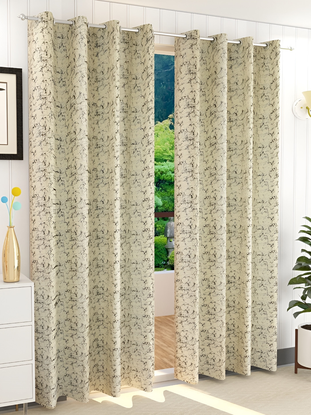 Panipat Textile Hub Beige & Black 2 Pieces Room Darkening Door Curtains