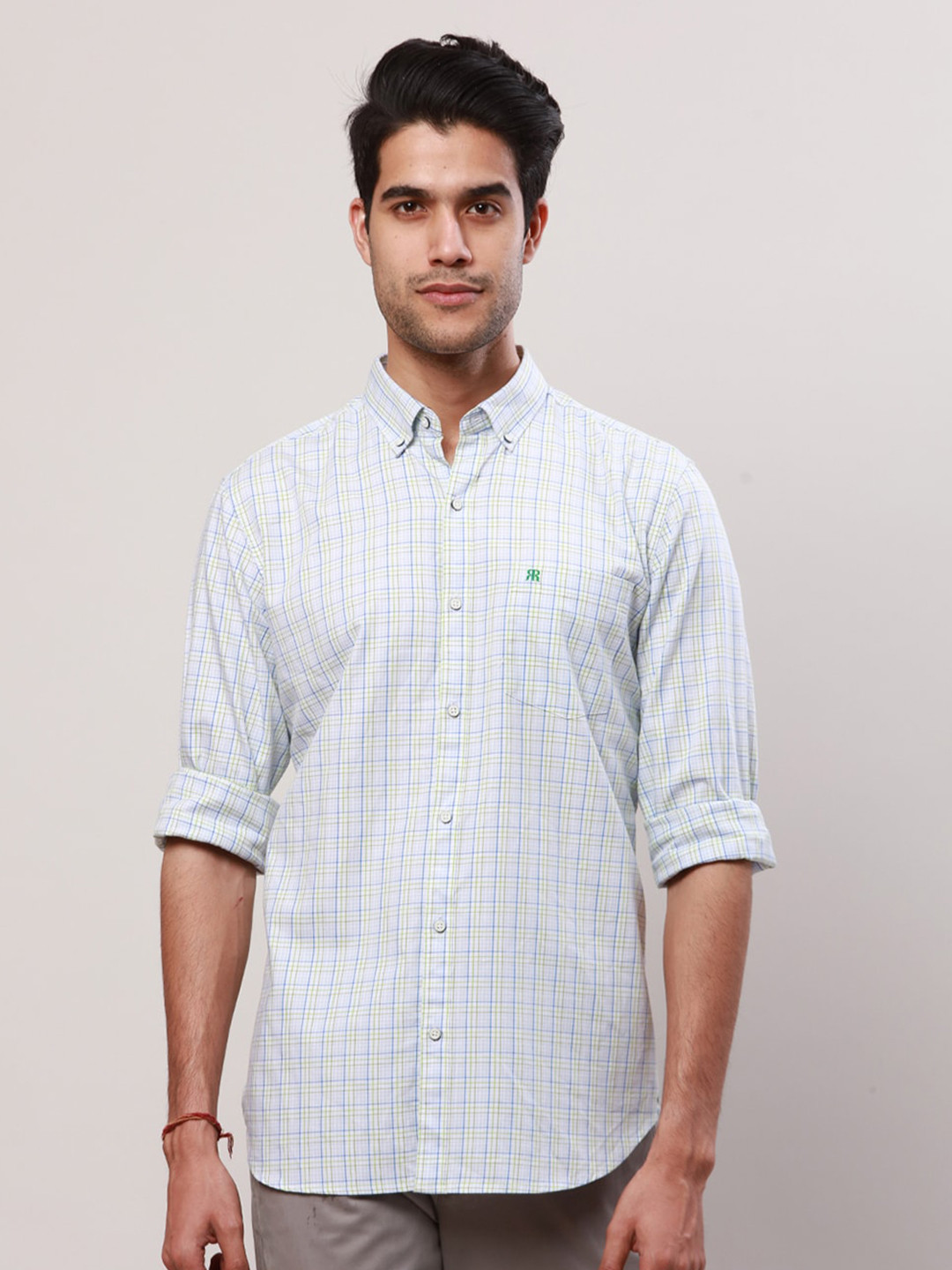 Raymond Checked Cotton Button-Down Collar Shirt