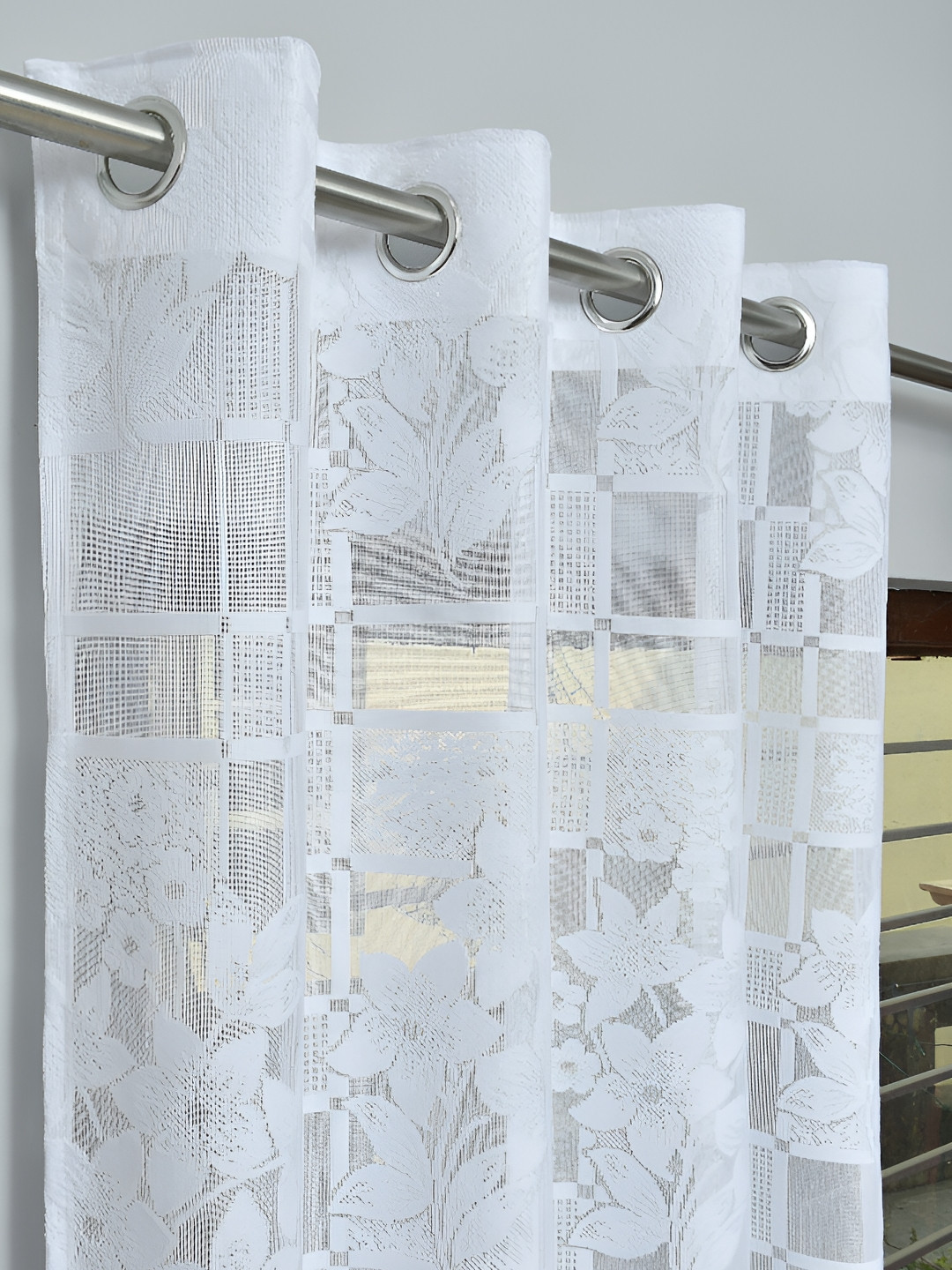 Panipat Textile Hub White 2 Pcs Semi-Sheer Door Curtain