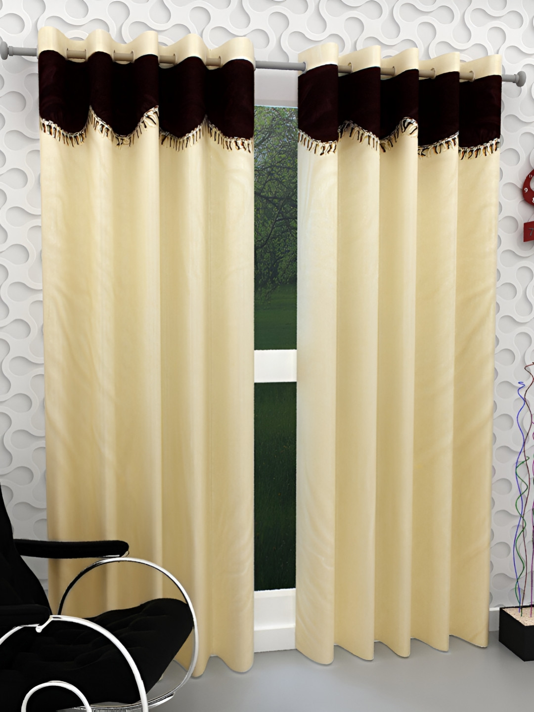 Panipat Textile Hub Yellow & Black 2 Pieces Room Darkening Window Curtains