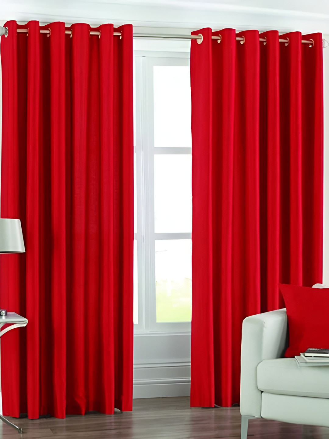 Panipat Textile Hub Red 2 Pieces Eyelet Door Curtains