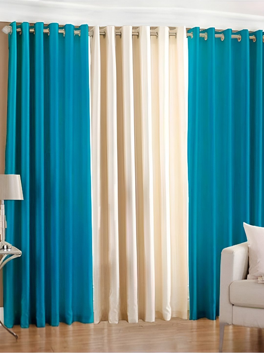 Panipat Textile Hub Blue & Cream 3 Pieces Long Door Curtain