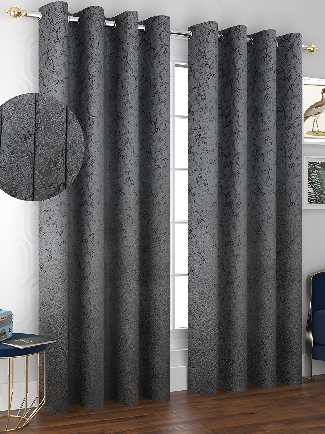 Panipat Textile Hub Grey 2 Pieces Velvet Finish Room Darkening Window Curtain